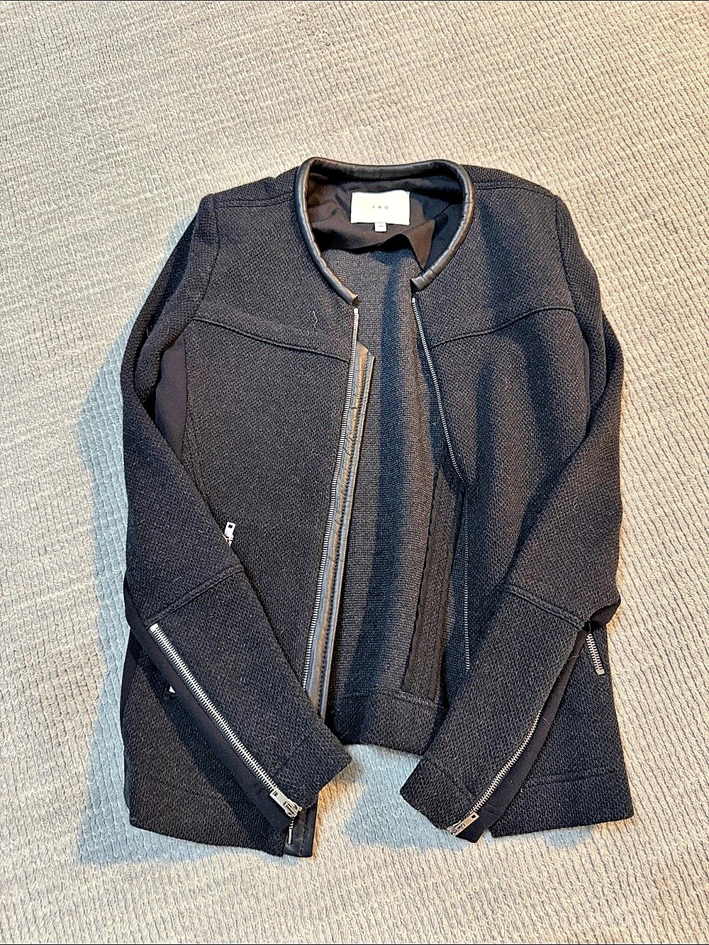 IRO Overland Tweed Jacket Black Zip Front Jacket Size 38